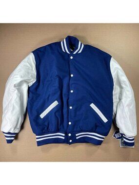 Holloway Varsity LettermanJacket Blue Wool White Leather Arms Men's XL